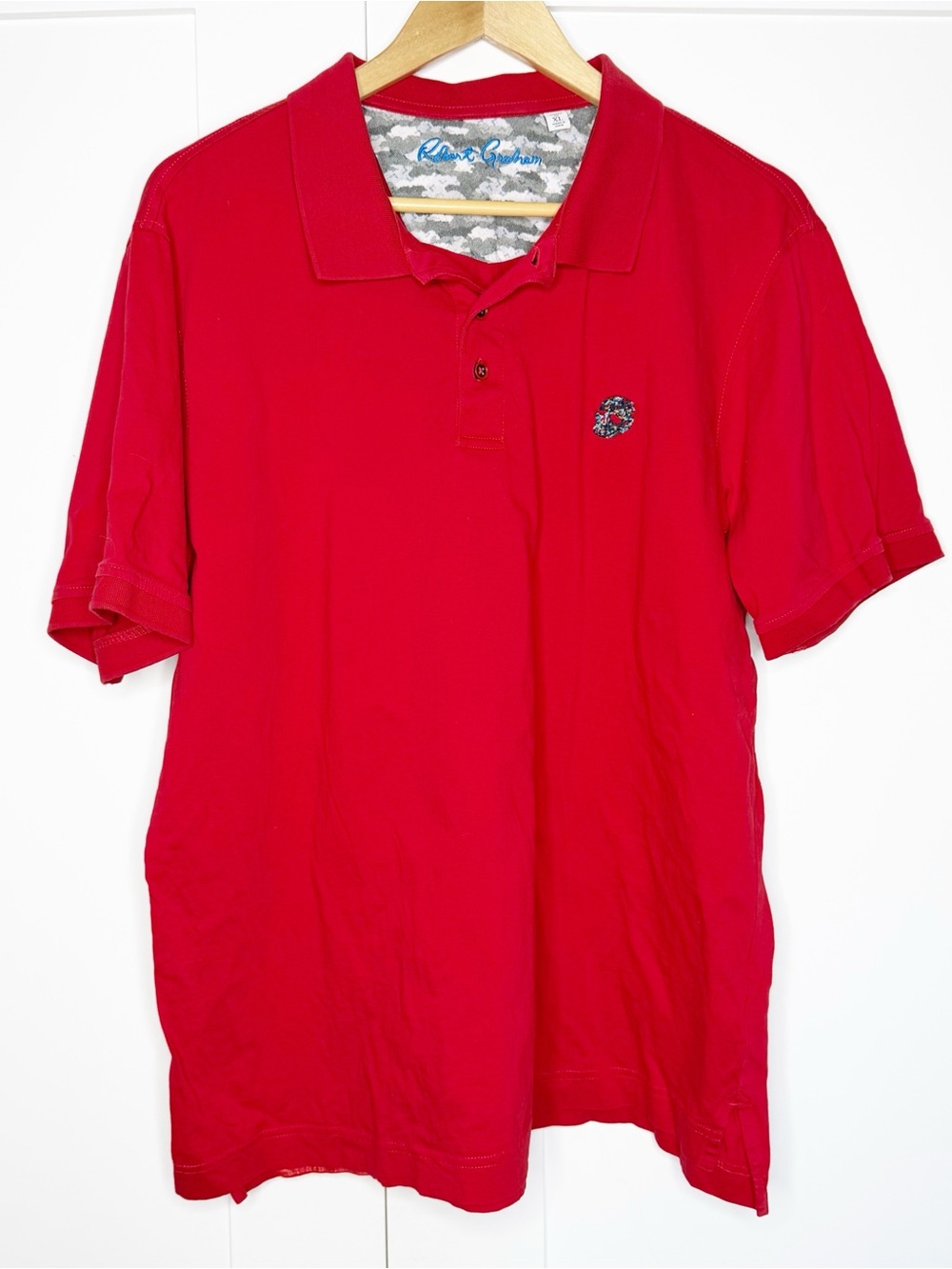 Robert Graham The Player Solid Cotton Jersey Polo XL Red skull casual colorful